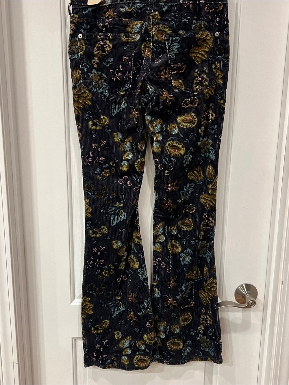 Pilcro Black Corduroy Flare Jeans with Multicolor Floral Motif - Picture 2 of 9